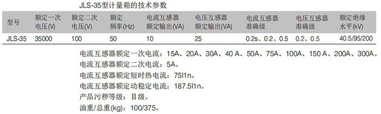 油浸式互感器 — JLS-35主要參數